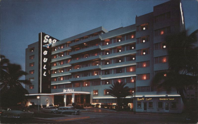 Illuminated Sea Gull Hotel, Miami Beach Florida