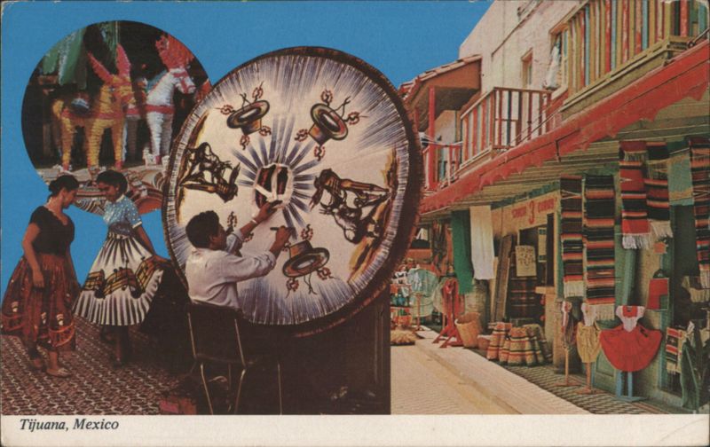 Tijuana Composite: Street Scene, Craftsman, and Folk Dancers Mexico
