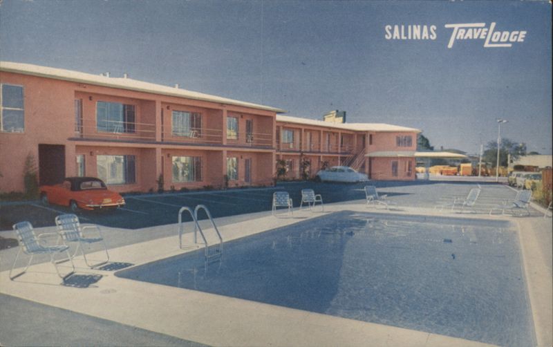 Salinas Travelodge Motel with Pool and Red Convertible California