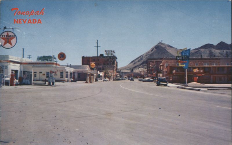 Tonopah Street with Texaco Station and Motel Nevada
