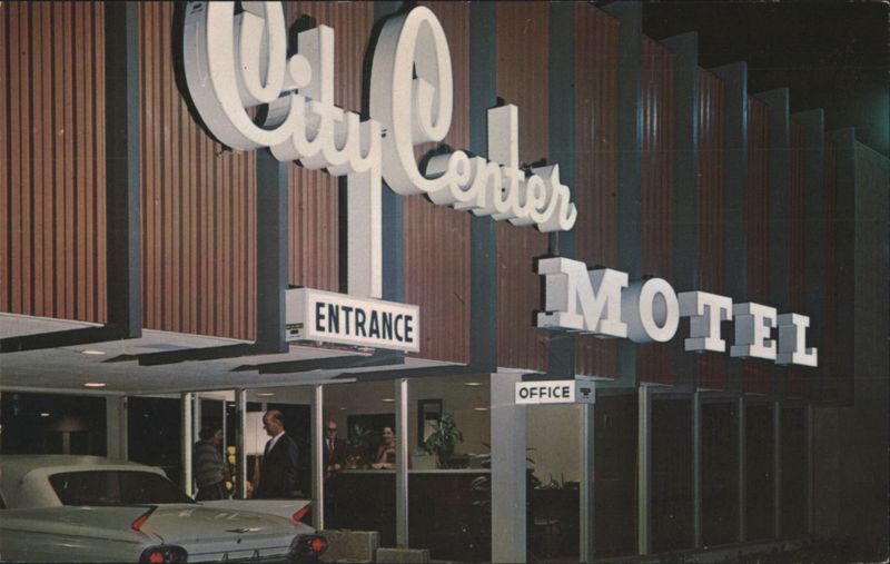 City Center Motel Illuminated Signage at Night Long Beach California