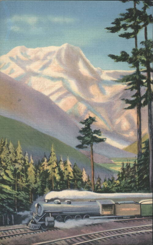 Mount Rainier and North Coast Limited Train in Cascade Mountains Washington