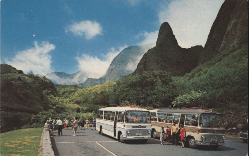 Maui's Iao Needle with Tour Buses in the Valley Isle Hawaii