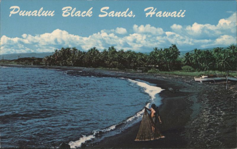 Punaluu Black Sands, Hawaii - Net Fisherman on Beach