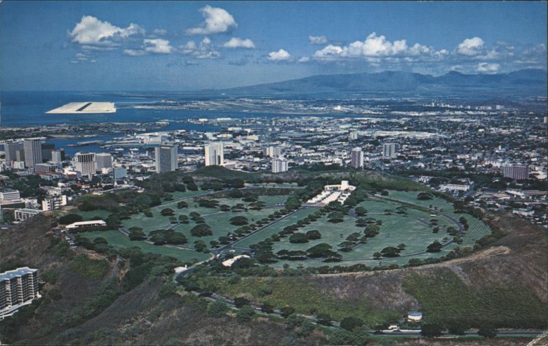 Honolulu Skyline with Punchbowl Crater and Airport Hawaii