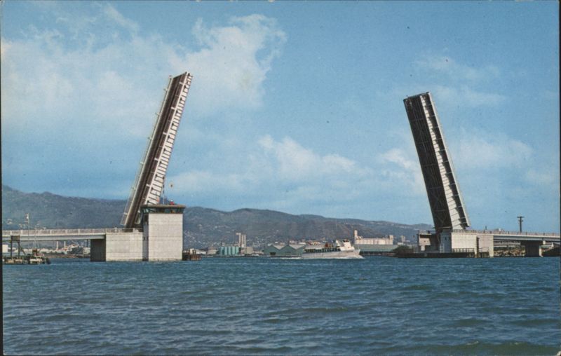 Honolulu Harbor Drawbridge Open at Kalihi Channel Hawaii