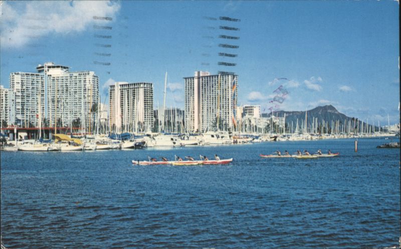 Waikiki Beach, Honolulu - City Skyline & Outrigger Canoes Hawaii
