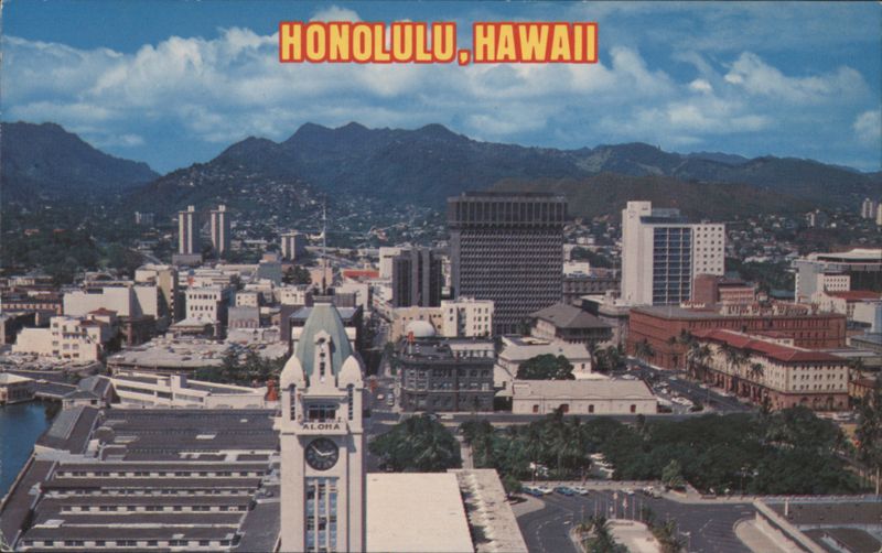 Aerial View of Downtown Honolulu Business District Hawaii