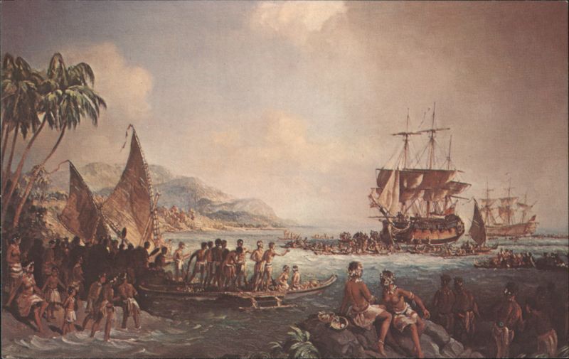 Captain Cook's Ships Discovery & Resolution at Maui, 1778 Hawaii