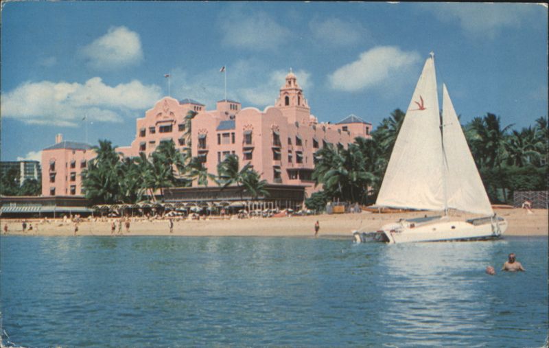 Royal Hawaiian Hotel and Sailboat, Waikiki Beach