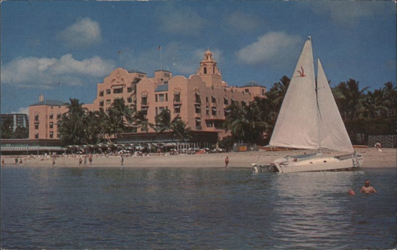 Royal Hawaiian Hotel, Waikiki Beach with Sailboat Honolulu