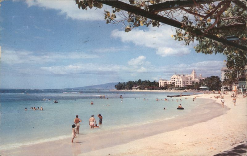 Waikiki Beach, Honolulu with People and Hotels Hawaii