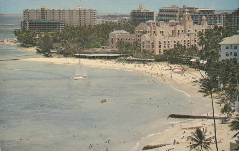 Waikiki Beach with Hotels and Outrigger Canoes Honolulu Hawaii