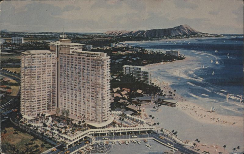 Ilikai Hotel on Waikiki Yacht Harbor with Diamond Head Honolulu Hawaii