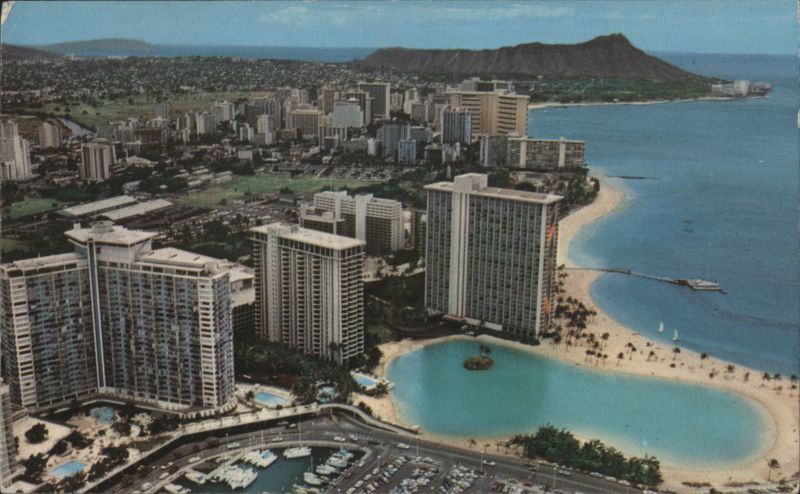 Panoramic View of Waikiki Hotels with Diamond Head Honolulu Hawaii