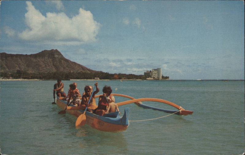 Outrigger Canoe Off Diamond Head, Waikiki Beach Honolulu Hawaii