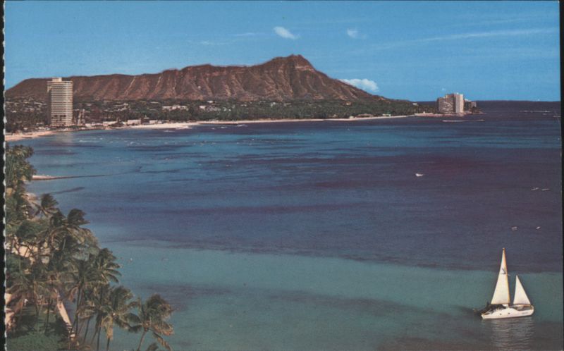 Diamond Head and Waikiki Beach with Sailboat Honolulu Hawaii