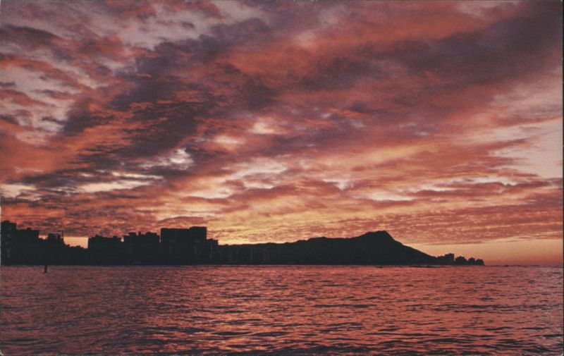 Diamond Head and Waikiki Skyline at Dawn Honolulu Hawaii
