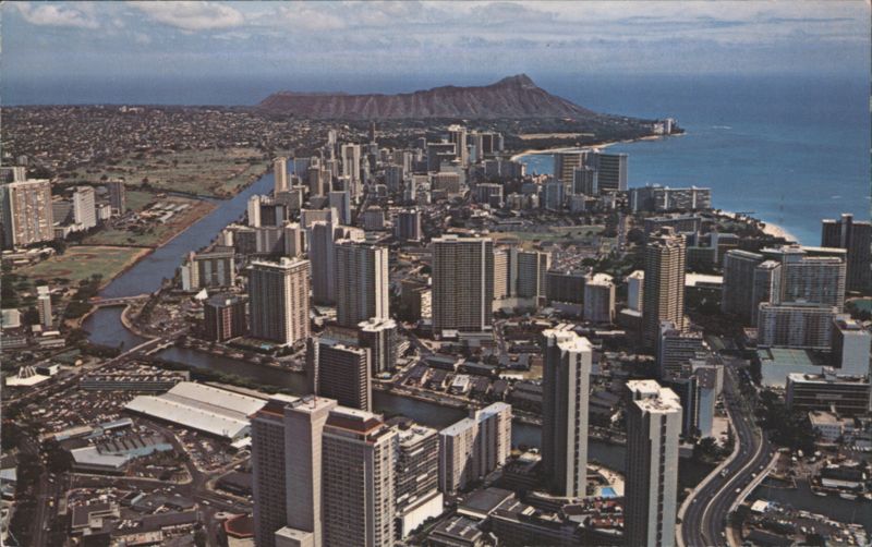 Bird's Eye View of Waikiki, Diamond Head, Ala Wai Canal Honolulu Hawaii