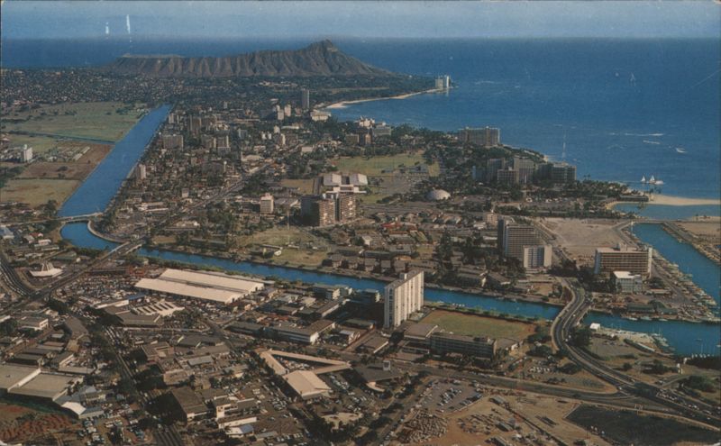 Aerial View of Waikiki, Ala Wai Canal & Diamond Head Hawaii