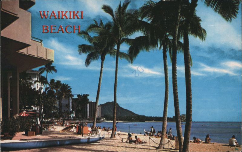 Waikiki Beach with Palm Trees and Hotel Buildings Honolulu Hawaii