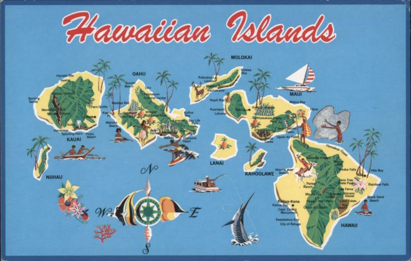Hawaiian Islands Illustrated Map