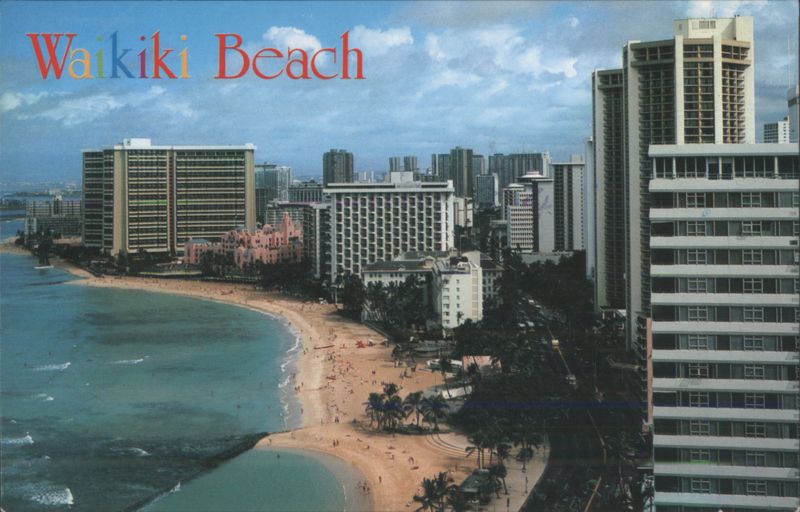 Waikiki Beach with Hotels and Palm Trees Honolulu Hawaii