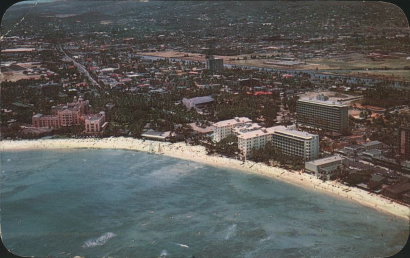Aerial View of Waikiki Beach and Hotels, Honolulu Hawaii