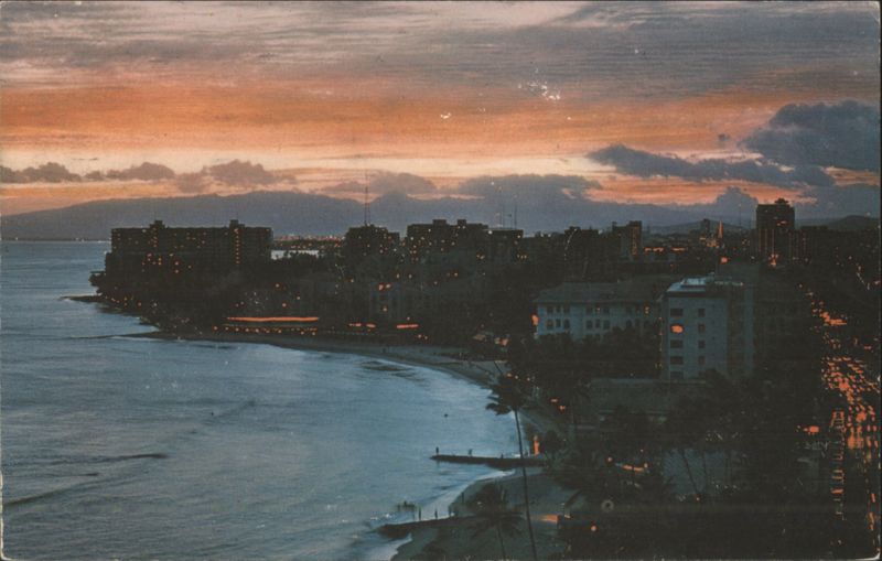 Twilight Time at Waikiki Beach Honolulu Hawaii Pan American World Airways