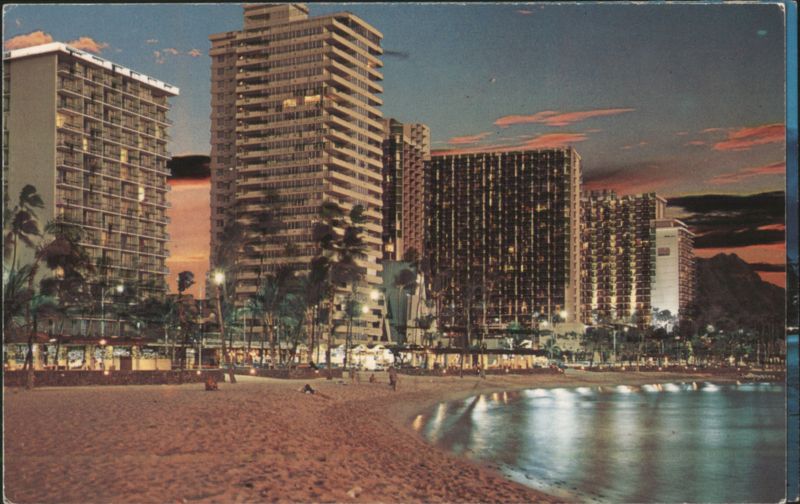 Waikiki Beach at Dusk with City Lights, Honolulu Hawaii