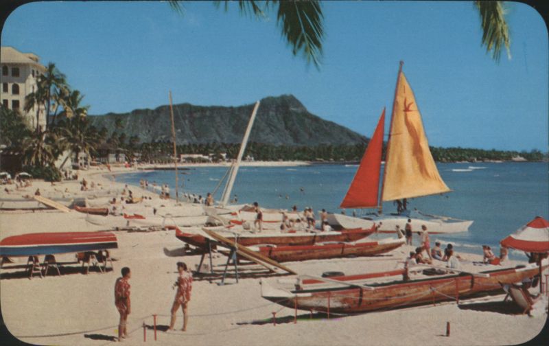 Waikiki Beach, Honolulu with Sailboats and Diamond Head Hawaii