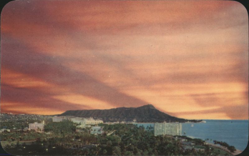 Waikiki Sunset over Diamond Head with Sky Rays Honolulu Hawaii