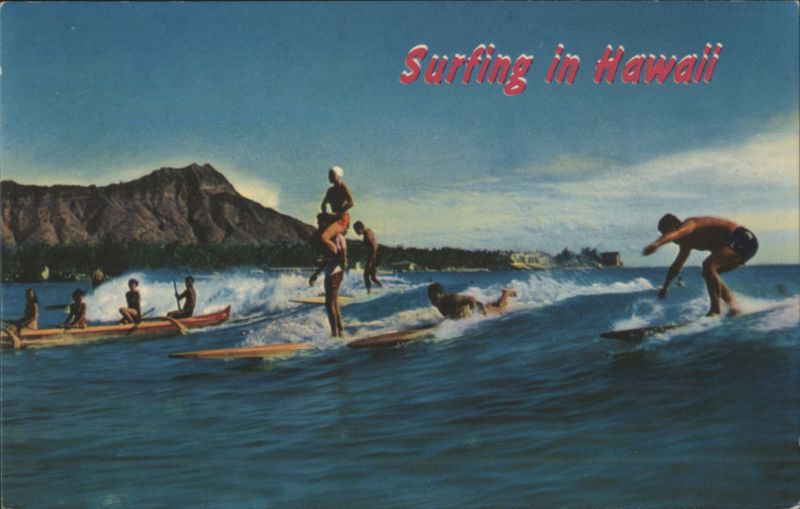 Surfing in Hawaii at Waikiki Beach with Diamond Head