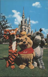Winnie-the-Pooh, Tigger, Eeyore near Cinderella Castle Postcard
