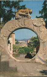 Moon Gate with Tiger Sculpture, Tiger Balm Garden Postcard