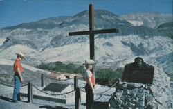 Death Valley Scotty's Memorial with Cross and Boys Postcard