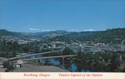 Roseburg, Oregon - City View with Bridges over Umpqua River Postcard