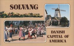 Solvang: Danish Windmill and Folk Dancers Postcard