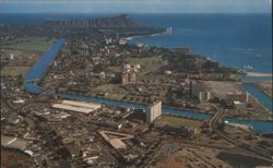 Aerial View of Waikiki, Ala Wai Canal & Diamond Head Postcard