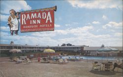 Ramada Inn Roadside Hotel & Pool with Bellhop Sign Postcard