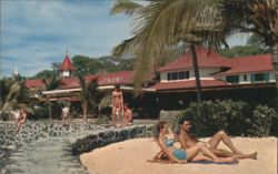 Kona Inn, Kailua, Hawaii with Guests by Pool and Palm Trees Postcard