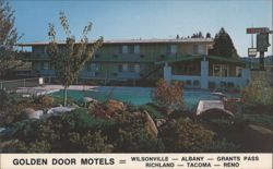 Golden Door Motels - Exterior View with Swimming Pool Postcard