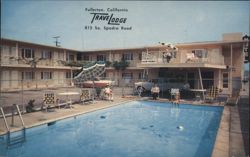 Travelodge Motel with Pool and Guests - Fullerton, CA Postcard