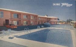 Salinas Travelodge Motel with Pool and Red Convertible Postcard