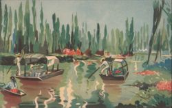 Boats on Canals in Xochimilco Postcard