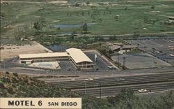 Motel 6, Highway, and Golf Course in Mission Valley Postcard