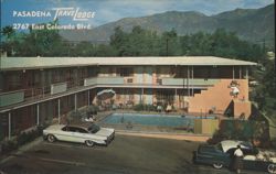 Pasadena Travelodge Motel, Pool, and Mountain View Postcard