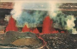 Eruption of Mauna Loa Volcano with fiery lava & snow Postcard