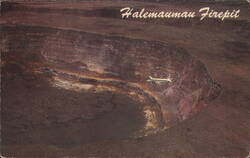 Halemaumau Firepit with Flight-Seeing Aircraft Postcard