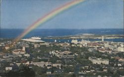 Downtown Honolulu and Harbor with Rainbow from Punchbowl Crater Postcard